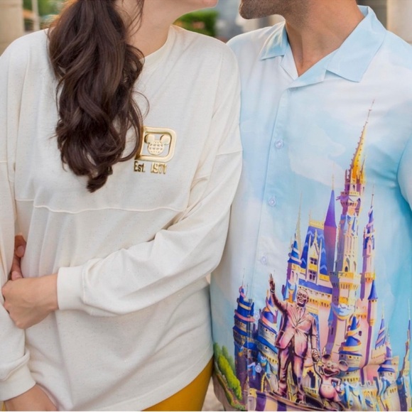 Disney WDW Golden Logo Pink & Gold Spirit Jersey Top L Limited Glittery Sprinkle - Picture 1 of 10